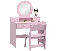 AIYAPLAY Tocador para niños con espejo y taburete, juego de maquillaje con cajones de almacenamiento, regalo para niños de 3 a 8 años, color rosa