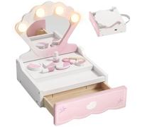 AIYAPLAY Tocador portátil para niños con luz y Espejo para 3-6 años, Rosa | Tocador para niñas, cajón y accesorios de 8 piezas, set de maquillaje de juguete con asa, regalos de cumpleaños