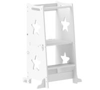AIYAPLAY Torre de Aprendizaje 2 en 1 Convertible en Mesa y Silla con Barra de Seguridad 60x44,5x86 cm Blanco