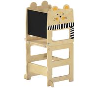 AIYAPLAY Torre de Aprendizaje 3 en 1 Plegable Convertible en Escritorio y Silla con Pizarra Dibujos de Gatos Natural