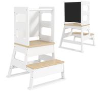 AIYAPLAY Torre de Aprendizaje para Niños de +3 Años con Pizarra y Barrera de Seguridad para Baño Cocina 55x52,5x87,5 cm Blanco