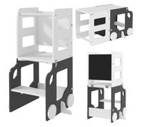 AIYAPLAY Torre de Aprendizaje Taburete Infantil con Pizarra Convertible en Mesa y Silla con Diseño de Coche Blanco y Gris
