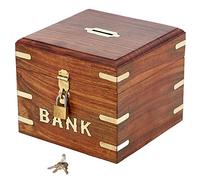 Ajuny Caja de Madera para Hucha Hecha a Mano Cuadrada Decorativa con Cerradura y Llave Ahorro de Dinero Caja de Monedas Regalos de Cumpleaños Decoración del Hogar 6x6 Pulgadas