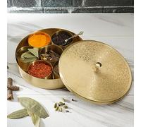 Ajuny Caja Especias de Latón Tapa Grabada 7 Desmontable Recipientes/Cuchara
