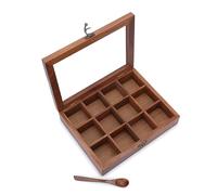 Ajuny Caja Especias de Madera Tapa Vidrio 12 Fijos Compartimentos & Cuchara
