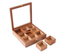 Ajuny Caja Especias de Madera Tapa Vidrio 9 Non Fijo Compartimentos/Cuchara