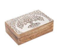 Ajuny Joyero De Madera Hecho A Mano, Blanco Árbol De La Vida Diseño 8x5