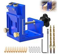 Ajustable Guia taladro, Azul Retirable Pocket Hole Jig, Plantilla Perforación Agujeros Bolsillo con 2 Brocas de 9 mm, para Carpintería y Fabricación de Muebles (Azul)