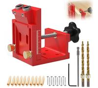 Ajustable Guia taladro, Rojo Retirable Pocket Hole Jig, Plantilla Perforación Agujeros Bolsillo con 2 Brocas de 9 mm, para Carpintería y Fabricación de Muebles