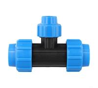 Ajuste en T reductor de material PP para tubos de PE con orientación de 90 grados y clasificación de presión de 16 bar (32 mm x 20 mm x 32 mm)