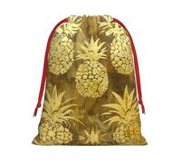 AKDODK Bolsas de regalo con cordón de Navidad con estampado de fondo de piña dorada, bolsa de regalo de felpa con cordón de cinta roja