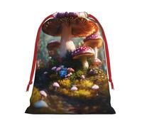 AKDODK Bolsas de regalo con cordón de Navidad con estampado de hongos salvajes, bolsa de regalo de felpa con cordón de cinta roja