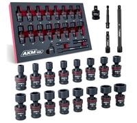 AKM TOOL Juego de llaves de impacto universales de 3/8 pulgadas, juego de 20 llaves giratorias, enchufe universal de 6 puntos, métrico, 8-22 mm, Cr-Mo