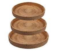 AKOOSY 3 Piezas Redonda Cesta Ratán Mano de Tejida para Almacenamiento | Acabado Textura Auténtica, Ligera y Estable, Adecuado para Armario y Balcón, Mascotas