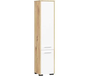 AKORD | Armario Alto de Baño | Cómoda de Baño | Fin 2P, 2 Puertas (Superior e Inferior) | A30 x H140 x F30 cm | 25 kg | Armario Colgante o para Montaje en Pared | Roble Artesanal |Blanco
