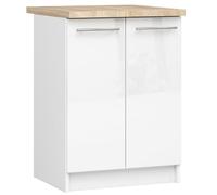 AKORD | Armario de cocina con encimera - Oliwia S40 | Mueble bajo con 2 puertas y 2 estantes | Armario de cocina bajo de 60 cm de ancho | 46x60x85 cm | Blanco | Blanco Brillante