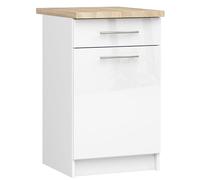AKORD | Armario de cocina con encimera - Oliwia S50 | Mueble bajo con puerta, cajón y 2 estantes | Armario de cocina bajo de 50 cm de ancho | 46x50x85 cm | Blanco | Blanco Brillante