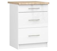 AKORD | Armario de cocina con encimera - Oliwia S60 | Mueble bajo con 3 cajones | Armario de cocina bajo de 60 cm de ancho | 46x60x85 cm | Blanco | Blanco Brillante