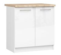 AKORD | Armario de cocina con encimera - Oliwia S80 | Mueble bajo con 2 puertas y 2 estantes | Armario de cocina bajo de 80 cm de ancho | 46x80x85 cm | Blanco | Blanco Brillante