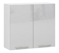 AKORD | Armario de cocina de pared - Oliwia W80 | 2 estantes y 2 puertas de armario de cocina | Modular | Muebles de cocina base | Aglomerado laminado | 80 x 30 x 72 cm | Blanco | Metalizado brillante
