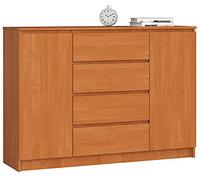 AKORD Cajón K 140 cm 4 cajones y 2 puertas para la sala de estar dormitorio Oficina Sala de estar moderno diseño funcional laminado Color aliso
