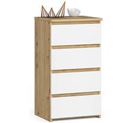 AKORD | Cajonero con 4 cajones | Cómoda Alta | Mueble Moderno para Sala de Estar, Comedor, Dormitorio, Entrada, baño | Armario Infantil | 35x40x74 cm | Roble Artisan & Blanco Frente