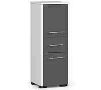 AKORD | Columna de baño Fin 85 | 30x85x30 cm, Peso 25 kg | 2 Puertas y 1 Cajón | Armario Cerrado de Suelo | También Adecuado como Armario Colgante | Blanco/Gris Grafito
