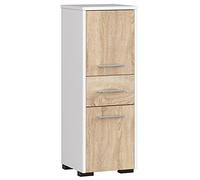 AKORD | Columna de baño Fin 85 | 30x85x30 cm, Peso 25 kg | 2 Puertas y 1 Cajón | Mueble de Pared | Armario Cerrado en el Suelo | También Adecuado como Armario Colgante | Blanco/Roble Sonoma