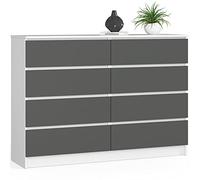 AKORD Cómoda K-140 con 8 (2 x 4) cajones, para salón, dormitorio, armario, oficina, estudio, diseño funcional moderno, 138 x 99 x 40 cm, peso 72 kg, color gris