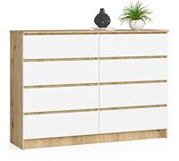 AKORD Cómoda K-140 con 8 (2 x 4) cajones, para salón, dormitorio, armario, oficina, estudio, diseño moderno y funcional, 138 x 99 x 40 cm, peso 72 kg, color blanco