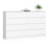 AKORD Cómoda K160 con 8 cajones, 160 cm, color blanco | 160 x 99 x 40 cm Aparador para sala de estar, muebles de dormitorio, cómoda para estudio y oficina