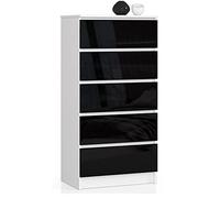 AKORD Cómoda K60 Blanco 60 cm 5 cajones Frente en Color Negro Brillo 60x40x121 cm