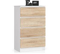 AKORD Cómoda K60 con 3 cajones | Credenza Alta | Mueble Moderno para Sala de Estar, Comedor, Dormitorio, Entrada, baño | Armario Infantil | 60x77x40 cm 25 kg | Blanco & Roble Sonoma Frente