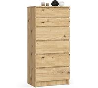 AKORD | Cómoda K60 con 6 cajones | para el salón, dormitorio, armario de oficina, estudio | Diseño moderno y funcional | A60 x H130 x P40 cm, peso 43kg | Roble Artisan