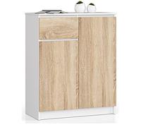 AKORD Cómoda K80 con 2 Puertas y 1 cajón | Mueble de Entrada para baño | Armario para Infantil | Mesita de Noche | Diseño Moderno | 80 x 99 x 40 cm, Peso 34 kg | Blanco & Roble Sonoma Frente