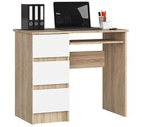 AKORD Escritorio A-6 con Estante para Teclado y 3 Cajones a la Izquierda o a la Derecha | Escritorio de Oficina | 90x77x50cm 30 kg (Roble Sonoma & Blanco Frente)