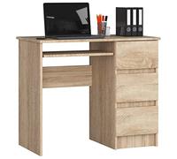 AKORD Escritorio A-6 con Estante para Teclado y 3 cajones a la Izquierda o a la Derecha | Escritorio de Oficina | Escritorio para Ahorrar Espacio | 90x77x50 cm | 30 kg Roble Sonoma