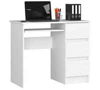 AKORD Escritorio A-6 con Estante para Teclado y 3 Cajones | Escritorio de Oficina | 90x77x50cm 30 kg | Blanco