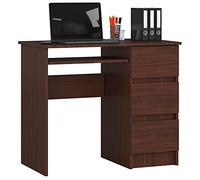 AKORD Escritorio A-6 con Estante para Teclado y 3 Cajones | Oficina y Ahorro de Espacio | 90x77x50 cm | 30 kg Wengé
