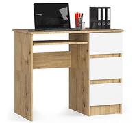 Escritorio de ordenador akord a6 roble artisan de 90 cm con 3 cajones a la derecha color blanco mate y 1 estante 90x50x77 cm