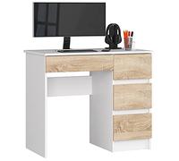 AKORD | Escritorio A-7 | 4 Cajones | Escritorio de Oficina | Escritorio para Ordenador PC portátil | En el Trabajo | Casa | 50x90x77 cm | Blanco/Roble Sonoma