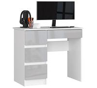 AKORD | Escritorio A-7 | 4 Cajones | Escritorio de Oficina | Escritorio para Ordenador PC portátil | En el Trabajo | Casa | 50x90x77 cm | Blanco/Metálico Brillante