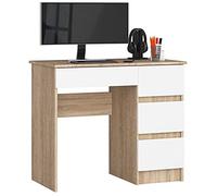 AKORD | Escritorio A-7 | 4 Cajones | Escritorio de Oficina | Escritorio para Ordenador PC portátil | En el Trabajo | Casa | 50x90x77 cm | Roble Sonoma/Blanco