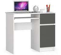 AKORD | Escritorio con Estante para Teclado | Escritorio de Oficina | Cajón y Contenedor en el Lado Derecho | para Computadora PC Portátil | 90x77x50 cm | 30 kg Blanco & Gris Grafito