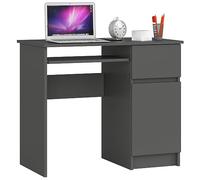 AKORD | Escritorio con Estante para Teclado | Escritorio de Oficina | Cajón y Contenedor en el Lado Derecho | para Computadora PC Portátil | 90x77x50 cm | 30 kg | Gris Grafito