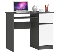 AKORD | Escritorio con Estante para Teclado | Escritorio de Oficina | Cajón y Contenedor en el Lado Derecho | para Computadora PC Portátil | 90x77x50 cm | 30 kg | Gris Grafito & Blanco