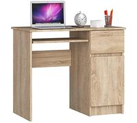 AKORD | Escritorio con Estante para Teclado | Escritorio de Oficina | Cajón y Contenedor en el Lado Derecho | para Computadora PC Portátil | 90x77x50 cm | 30 kg Roble Sonoma