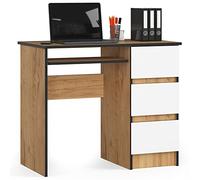 AKORD - Escritorio de ordenador A-6 con tablet teclado | 90 x 77 x 50 cm 30 kg | 3 cajones | Escritorio pequeño PC Mesa | Roble Artisanal/Blanco