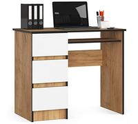 Escritorio de ordenador akord a6 roble craft 90 cm izquierda 3 cajones color blanco mate 1 estante 90x50x77 cm