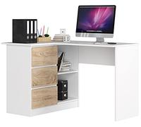 Escritorio esquinero akord b16 blanco 124 cm izquierda 3 cajones color roble sonoma mate 2 estantes 124x85x77 cm